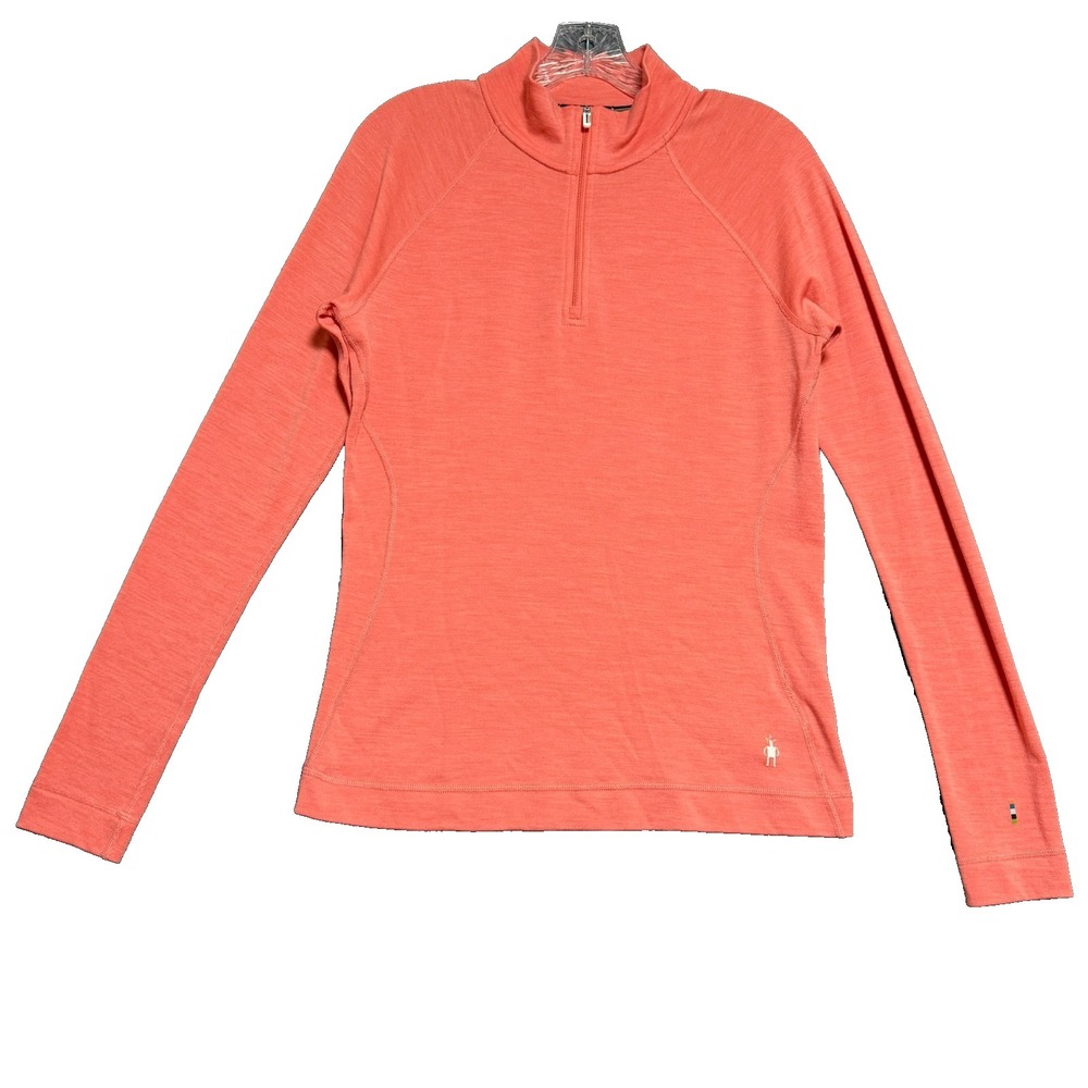 Smartwool Sweater Womens L Orange 1/4 Zip Merino Wool Gorpcore Hiking Pullover